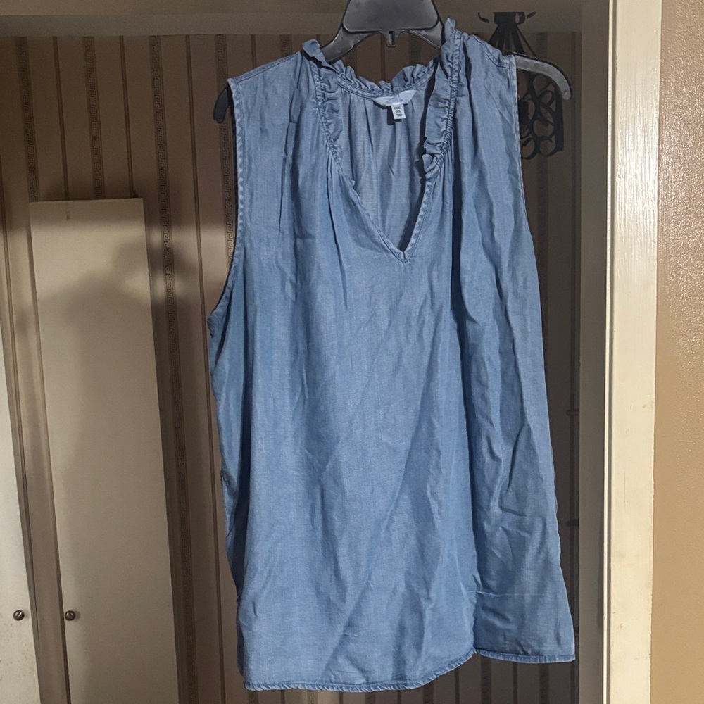 Time and Tru Light Blue Ruffle Blouse